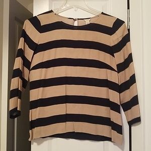 J. Crew Navy and tan striped pullover blouse